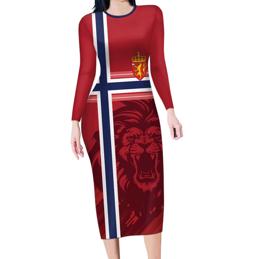 Custom Norway Football Long Sleeve Bodycon Dress Norges Herrelandslag i Fotball