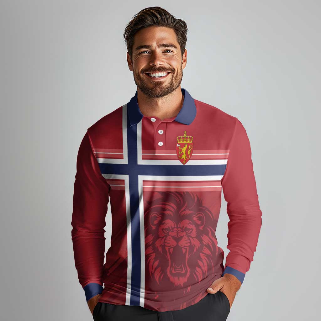 Custom Norway Football Long Sleeve Polo Shirt Norges Herrelandslag i Fotball