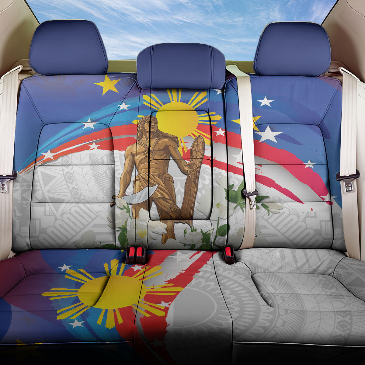 Philippines Flag Day Back Car Seat Cover Lapu-Lapu Warrior Heritage Art