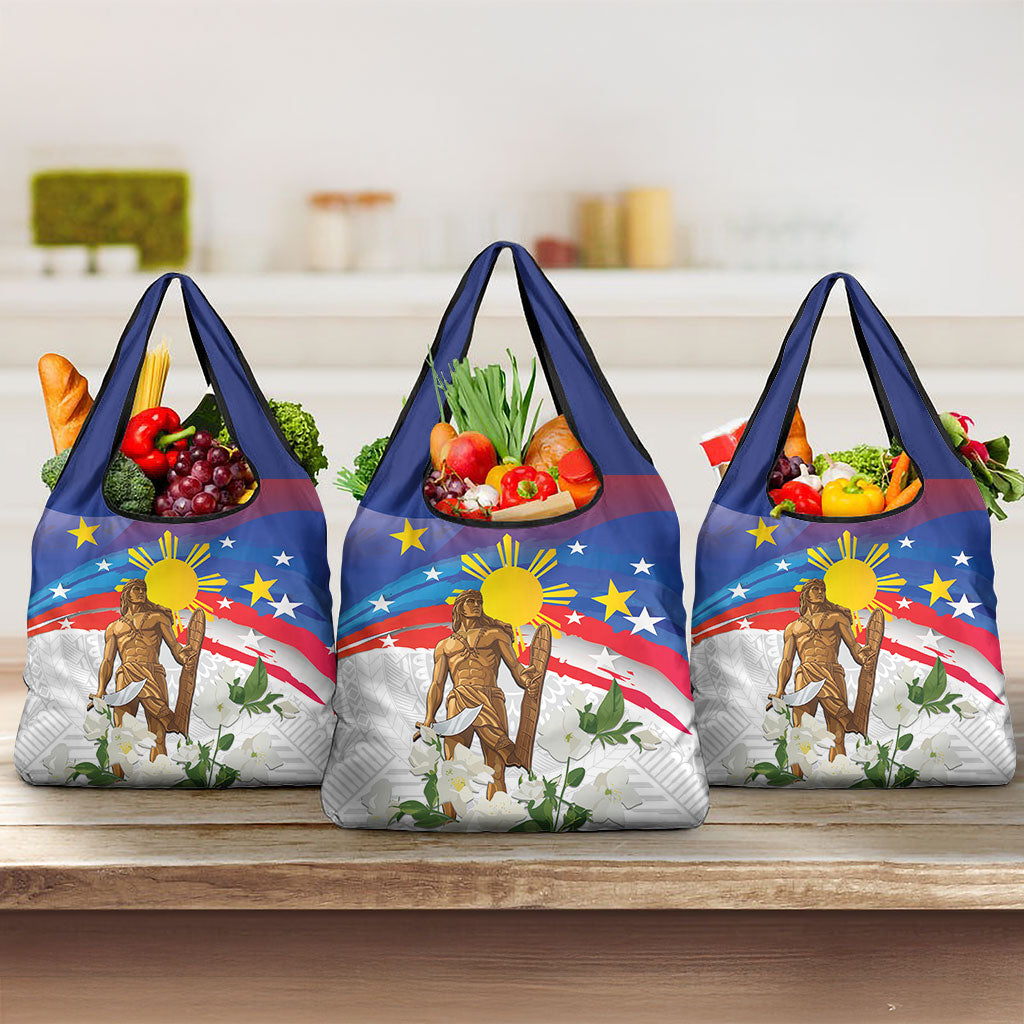 Philippines Flag Day Grocery Bag Lapu-Lapu Warrior Heritage Art