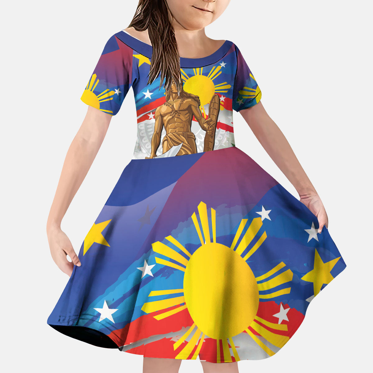 Philippines Flag Day Kid Short Sleeve Dress Lapu-Lapu Warrior Heritage Art