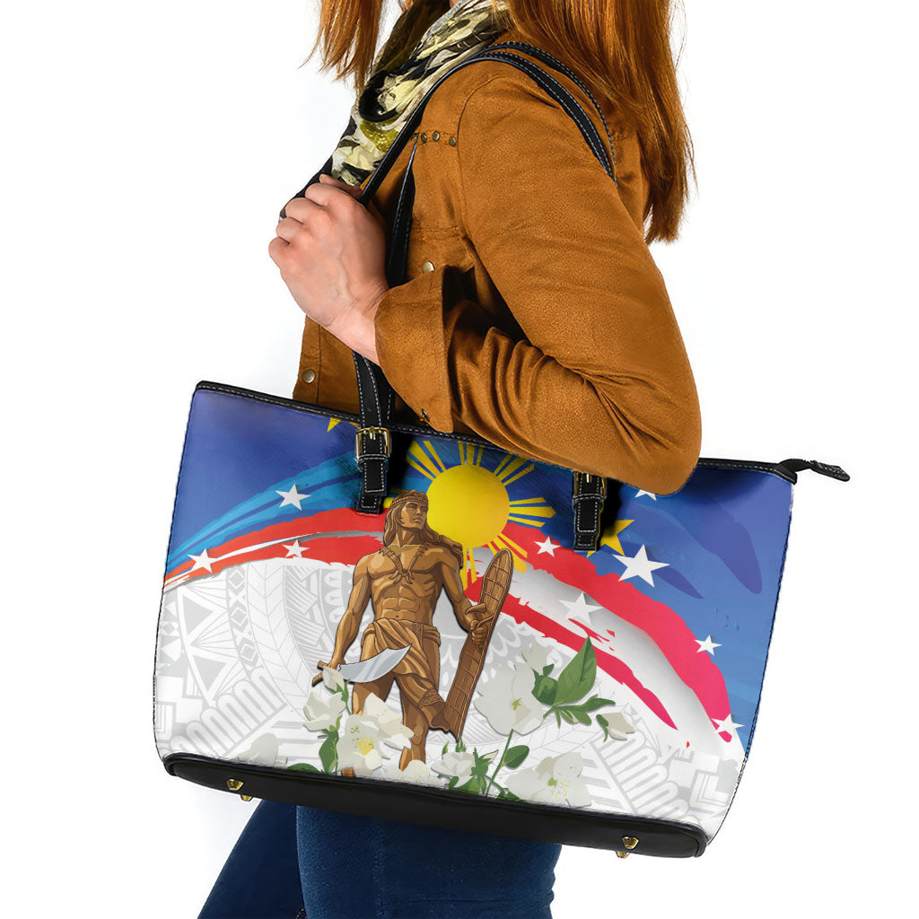 Philippines Flag Day Leather Tote Bag Lapu-Lapu Warrior Heritage Art