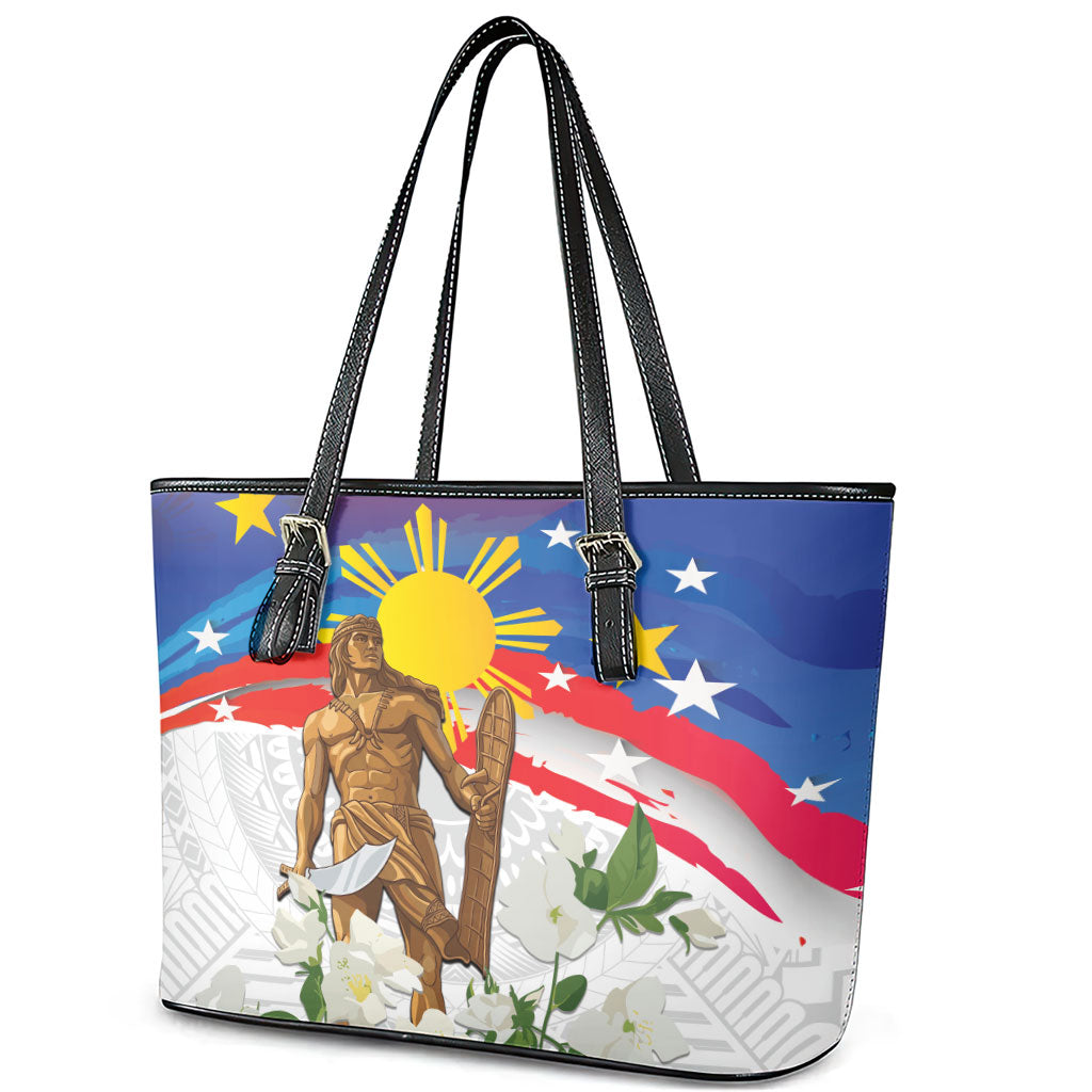 Philippines Flag Day Leather Tote Bag Lapu-Lapu Warrior Heritage Art
