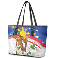 Philippines Flag Day Leather Tote Bag Lapu-Lapu Warrior Heritage Art