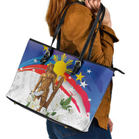 Philippines Flag Day Leather Tote Bag Lapu-Lapu Warrior Heritage Art