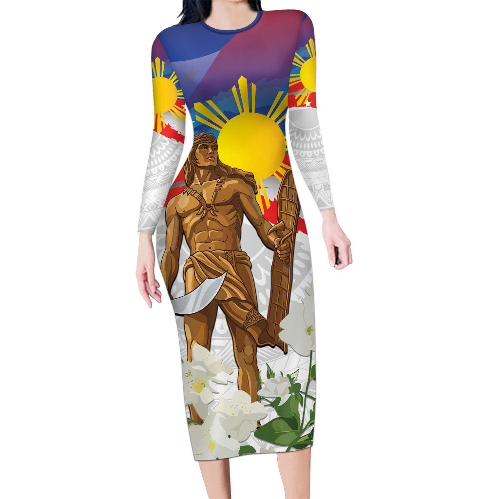 Philippines Flag Day Long Sleeve Bodycon Dress Lapu-Lapu Warrior Heritage Art