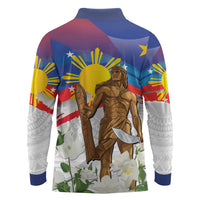 Philippines Flag Day Long Sleeve Polo Shirt Lapu-Lapu Warrior Heritage Art