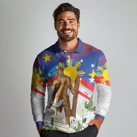 Philippines Flag Day Long Sleeve Polo Shirt Lapu-Lapu Warrior Heritage Art