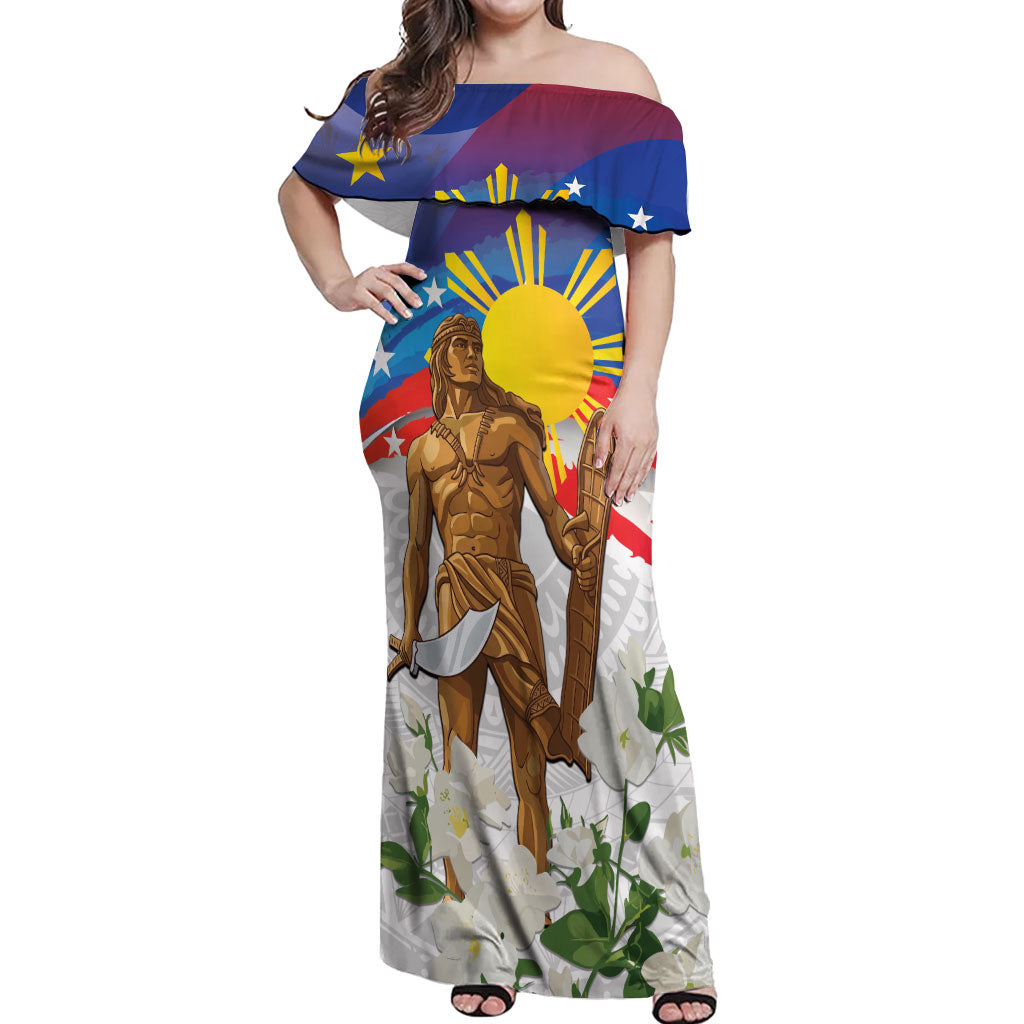 Philippines Flag Day Off Shoulder Maxi Dress Lapu-Lapu Warrior Heritage Art