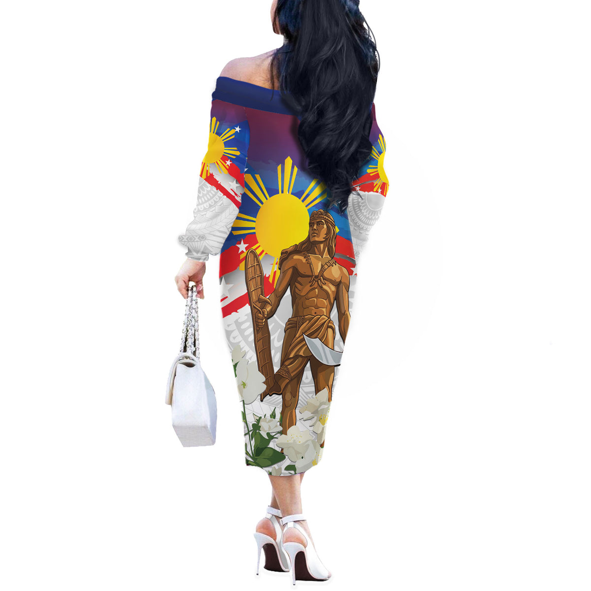 Philippines Flag Day Off The Shoulder Long Sleeve Dress Lapu-Lapu Warrior Heritage Art