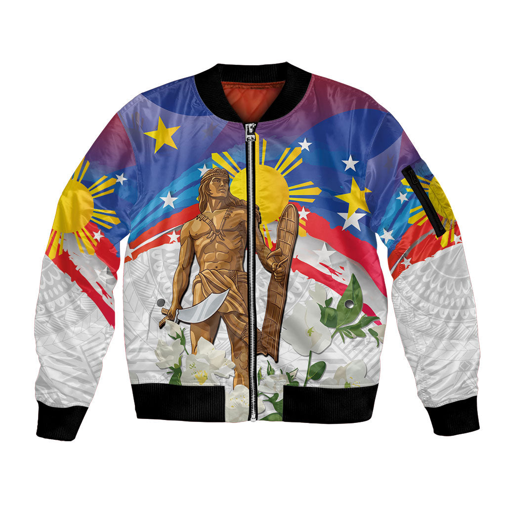 Philippines Flag Day Sleeve Zip Bomber Jacket Lapu-Lapu Warrior Heritage Art