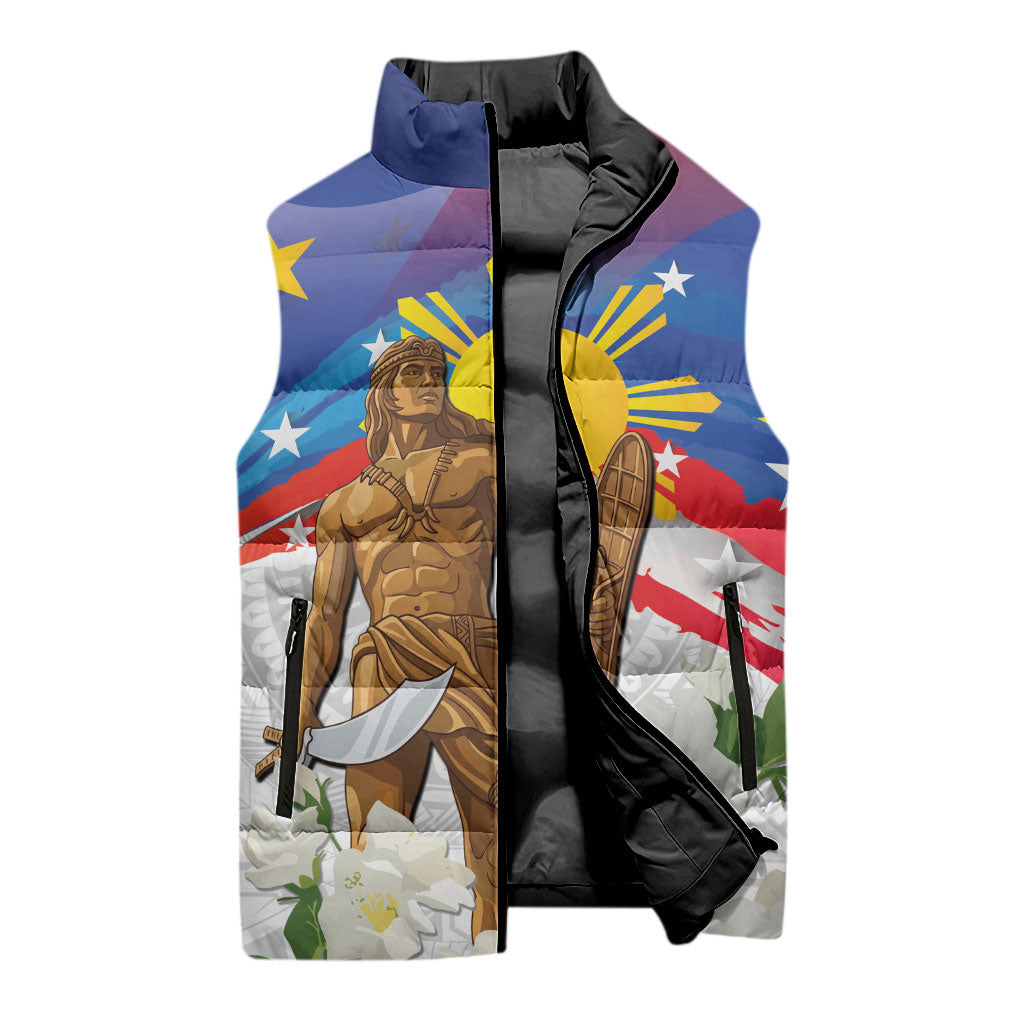 Philippines Flag Day Sleeveless Puffer Jacket Lapu-Lapu Warrior Heritage Art