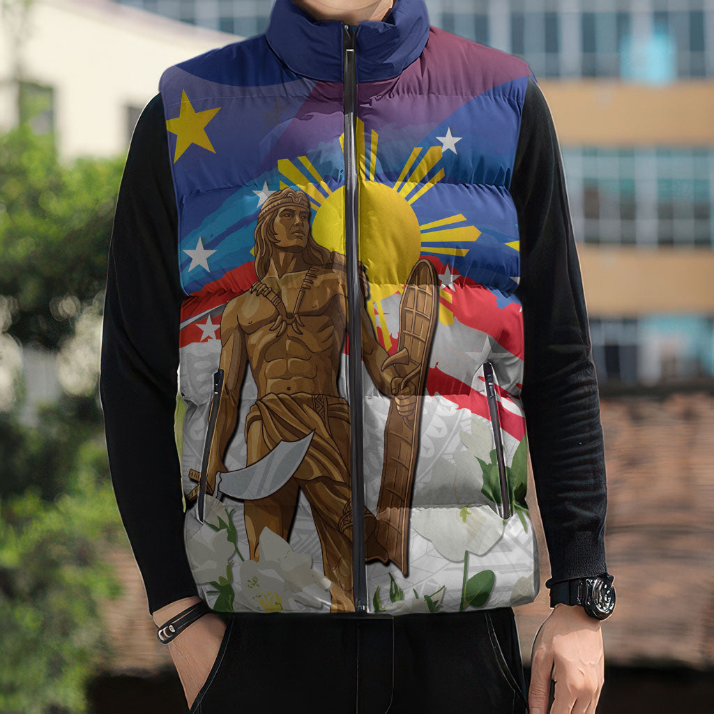 Philippines Flag Day Sleeveless Puffer Jacket Lapu-Lapu Warrior Heritage Art