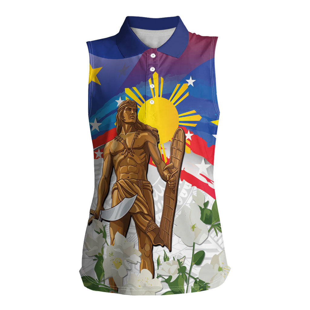 Philippines Flag Day Women Sleeveless Polo Shirt Lapu-Lapu Warrior Heritage Art