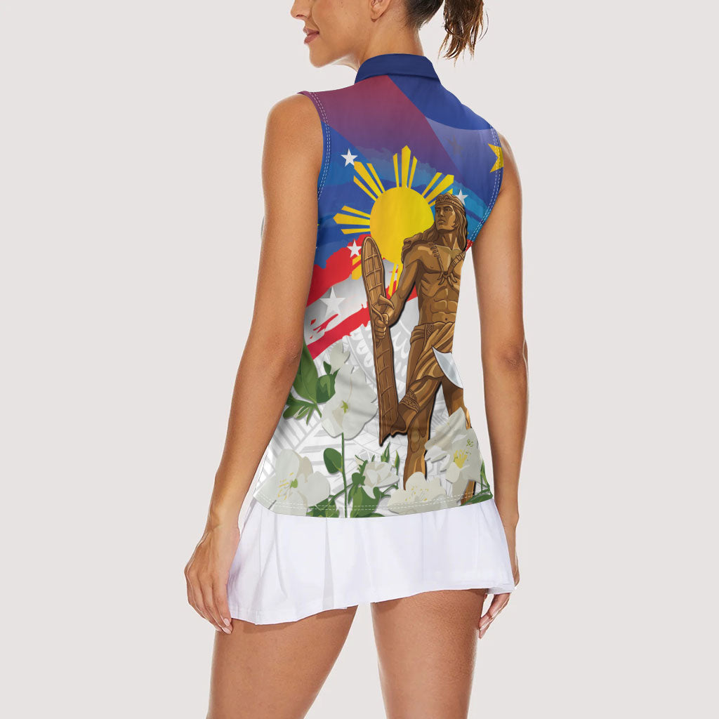 Philippines Flag Day Women Sleeveless Polo Shirt Lapu-Lapu Warrior Heritage Art