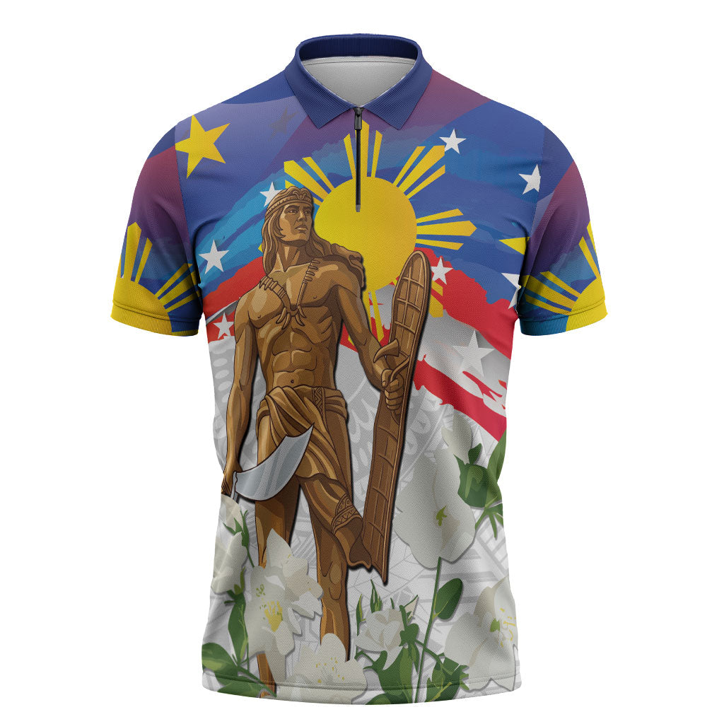 Philippines Flag Day Zipper Polo Shirt Lapu-Lapu Warrior Heritage Art