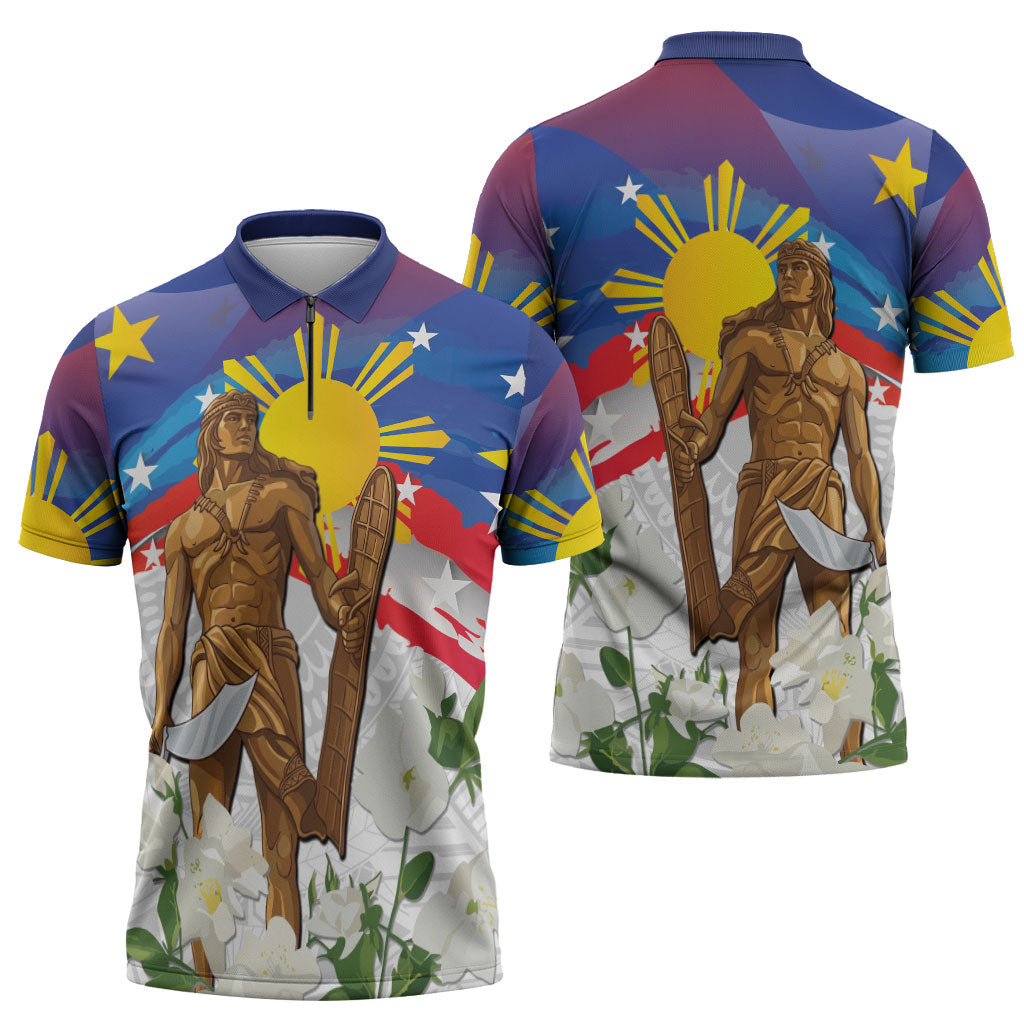 Philippines Flag Day Zipper Polo Shirt Lapu-Lapu Warrior Heritage Art