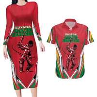 Custom Guyana Cricket Spirit Couples Matching Long Sleeve Bodycon Dress and Hawaiian Shirt Amazon Warriors Inspired - Wonder Print Shop