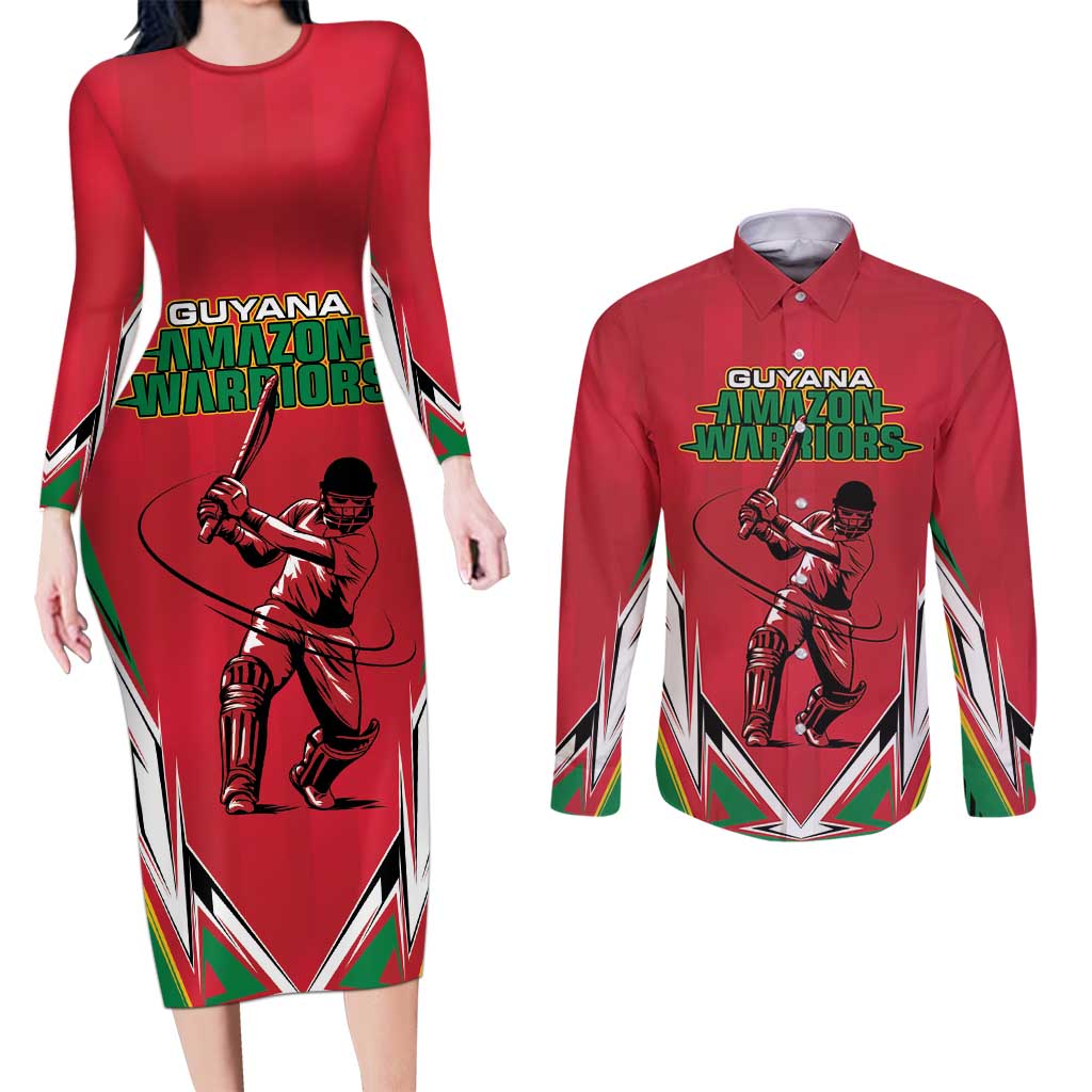 Custom Guyana Cricket Spirit Couples Matching Long Sleeve Bodycon Dress and Long Sleeve Button Shirt Amazon Warriors Inspired - Wonder Print Shop