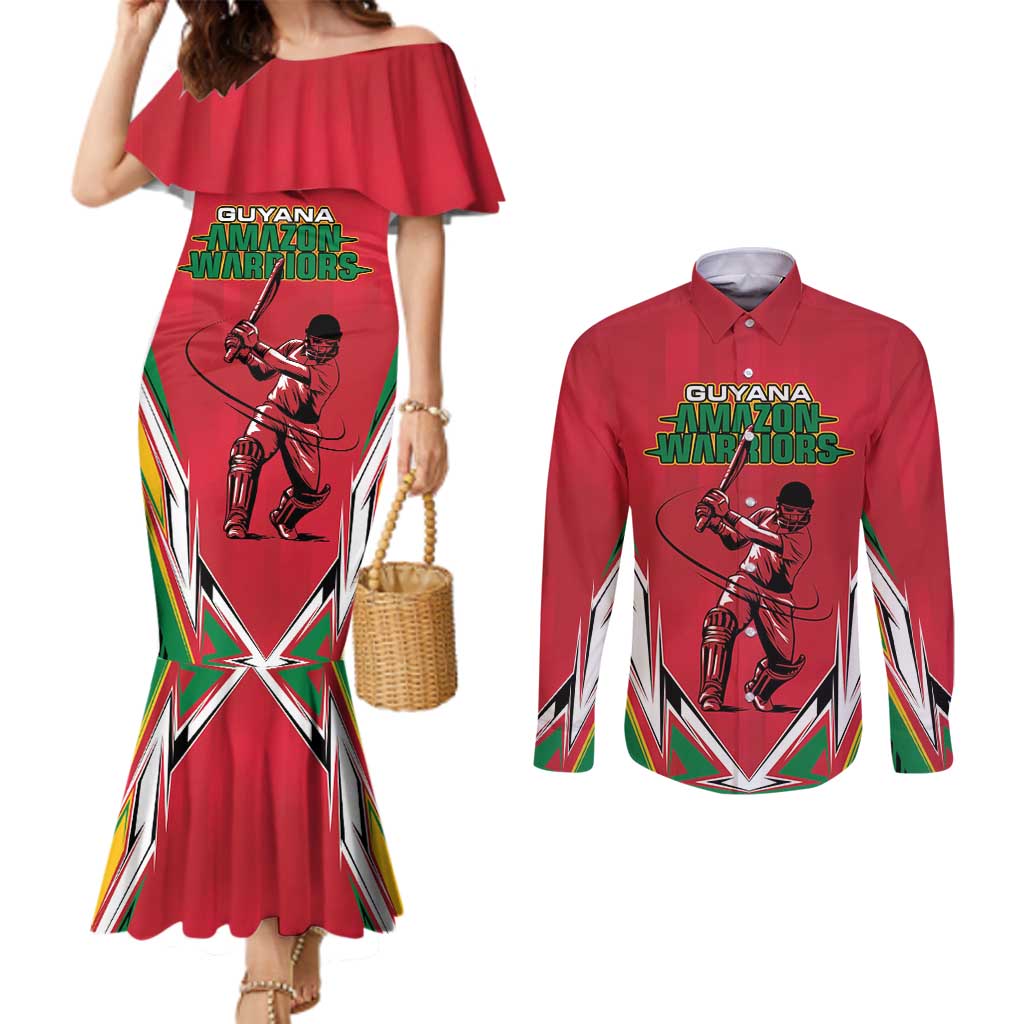 Custom Guyana Cricket Spirit Couples Matching Mermaid Dress and Long Sleeve Button Shirt Amazon Warriors Inspired - Wonder Print Shop