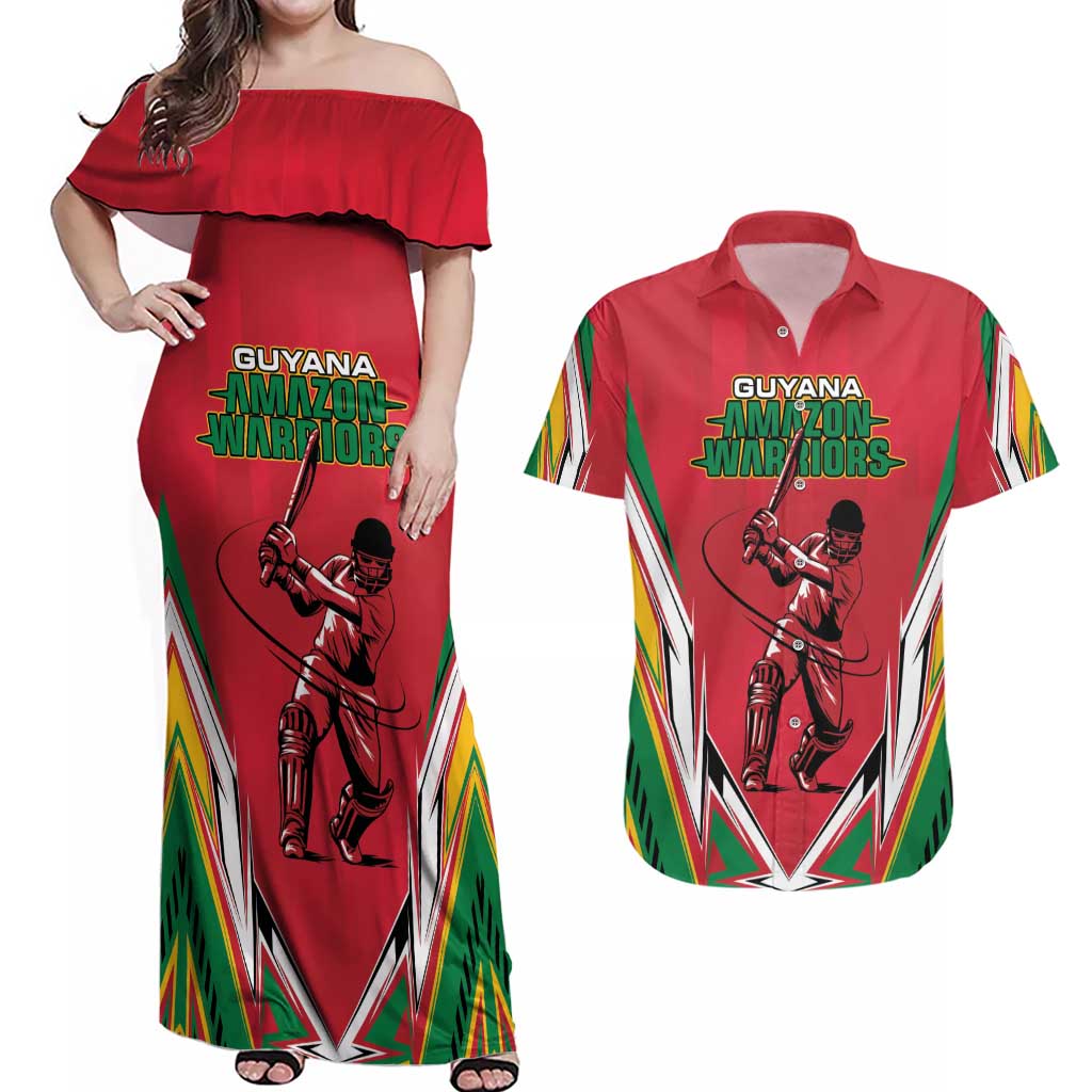 Custom Guyana Cricket Spirit Couples Matching Off Shoulder Maxi Dress and Hawaiian Shirt Amazon Warriors Inspired - Wonder Print Shop