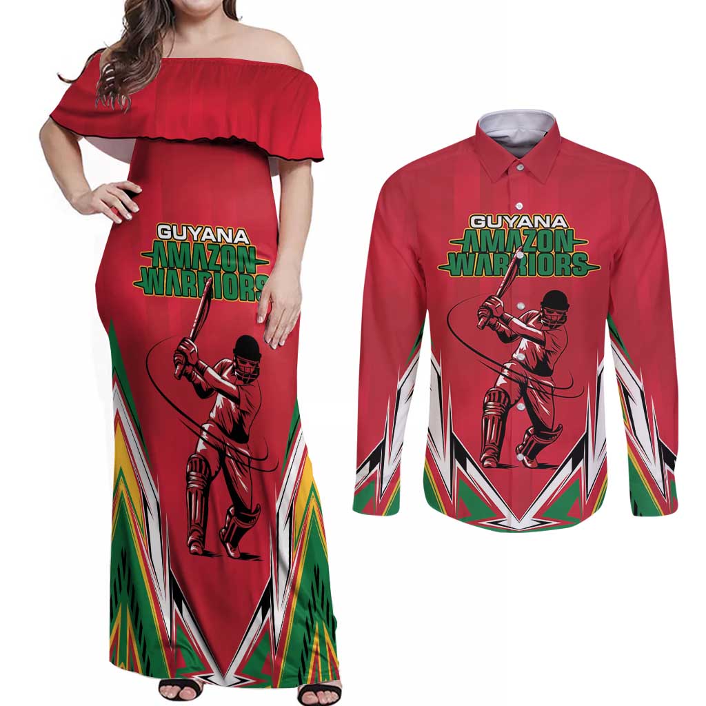 Custom Guyana Cricket Spirit Couples Matching Off Shoulder Maxi Dress and Long Sleeve Button Shirt Amazon Warriors Inspired - Wonder Print Shop