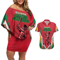 Custom Guyana Cricket Spirit Couples Matching Off Shoulder Short Dress and Hawaiian Shirt Amazon Warriors Inspired - Wonder Print Shop