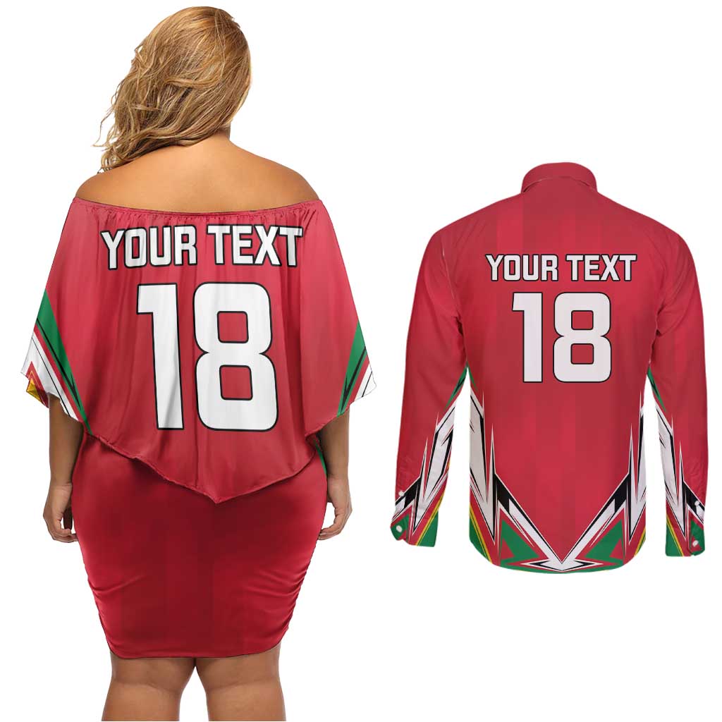 Custom Guyana Cricket Spirit Couples Matching Off Shoulder Short Dress and Long Sleeve Button Shirt Amazon Warriors Inspired - Wonder Print Shop