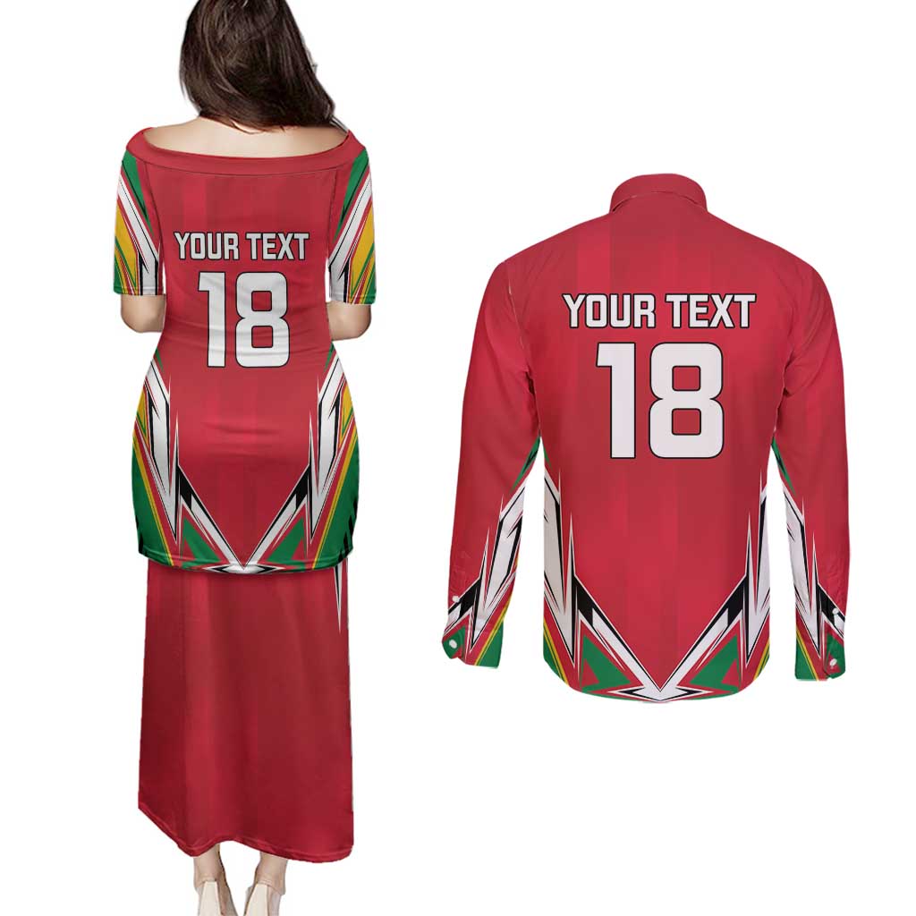 Custom Guyana Cricket Spirit Couples Matching Puletasi and Long Sleeve Button Shirt Amazon Warriors Inspired - Wonder Print Shop