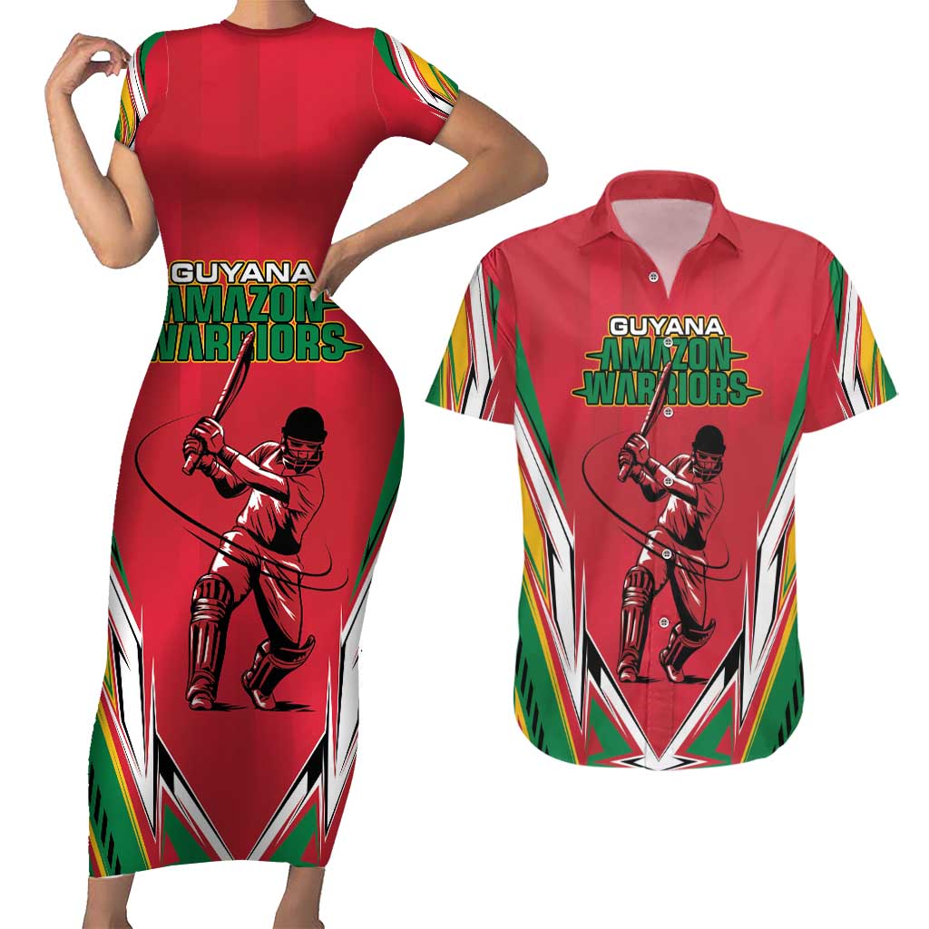 Custom Guyana Cricket Spirit Couples Matching Short Sleeve Bodycon Dress and Hawaiian Shirt Amazon Warriors Inspired - Wonder Print Shop