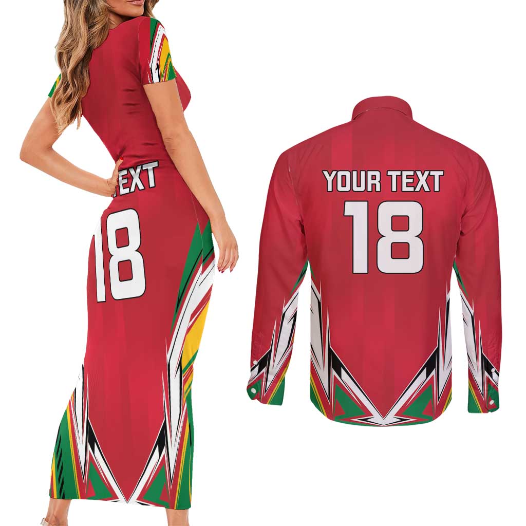 Custom Guyana Cricket Spirit Couples Matching Short Sleeve Bodycon Dress and Long Sleeve Button Shirt Amazon Warriors Inspired - Wonder Print Shop