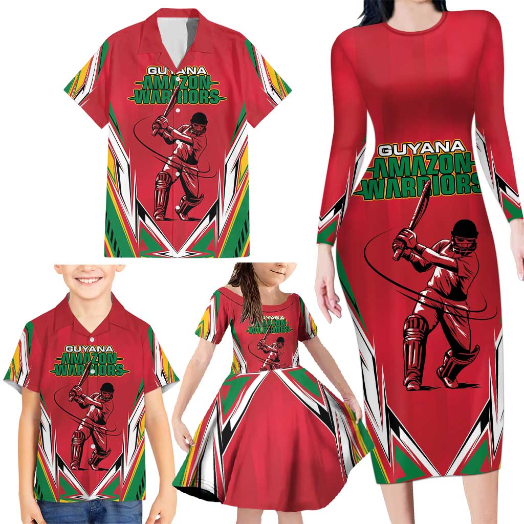 Custom Guyana Cricket Spirit Family Matching Long Sleeve Bodycon Dress and Hawaiian Shirt Amazon Warriors Inspired - Wonder Print Shop