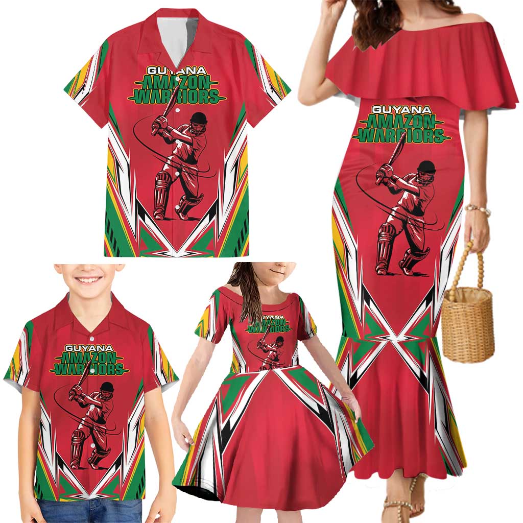 Custom Guyana Cricket Spirit Family Matching Mermaid Dress and Hawaiian Shirt Amazon Warriors Inspired - Wonder Print Shop