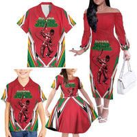 Custom Guyana Cricket Spirit Family Matching Off The Shoulder Long Sleeve Dress and Hawaiian Shirt Amazon Warriors Inspired - Wonder Print Shop