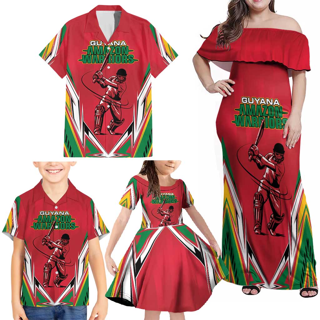 Custom Guyana Cricket Spirit Family Matching Off Shoulder Maxi Dress and Hawaiian Shirt Amazon Warriors Inspired - Wonder Print Shop