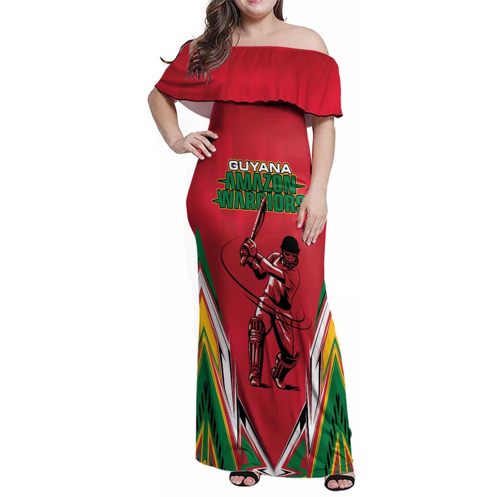 Custom Guyana Cricket Spirit Family Matching Off Shoulder Maxi Dress and Hawaiian Shirt Amazon Warriors Inspired - Wonder Print Shop