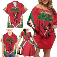Custom Guyana Cricket Spirit Family Matching Off Shoulder Short Dress and Hawaiian Shirt Amazon Warriors Inspired - Wonder Print Shop