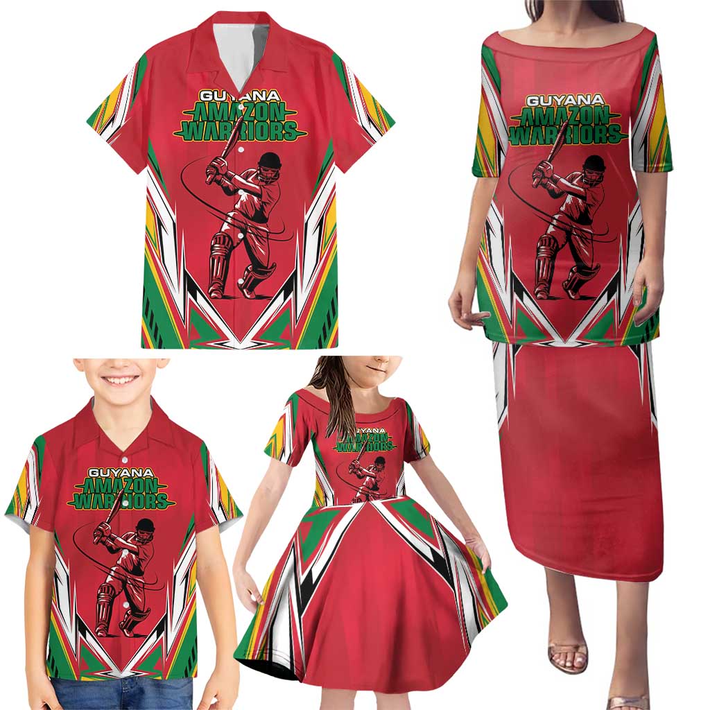 Custom Guyana Cricket Spirit Family Matching Puletasi and Hawaiian Shirt Amazon Warriors Inspired - Wonder Print Shop