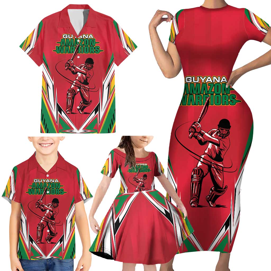 Custom Guyana Cricket Spirit Family Matching Short Sleeve Bodycon Dress and Hawaiian Shirt Amazon Warriors Inspired - Wonder Print Shop