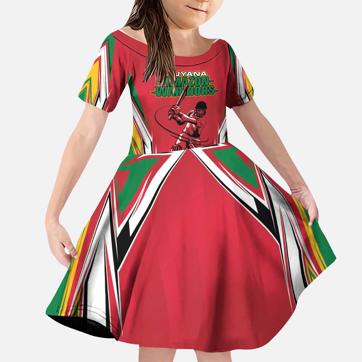 Custom Guyana Cricket Spirit Kid Short Sleeve Dress Amazon Warriors Inspired - Wonder Print Shop
