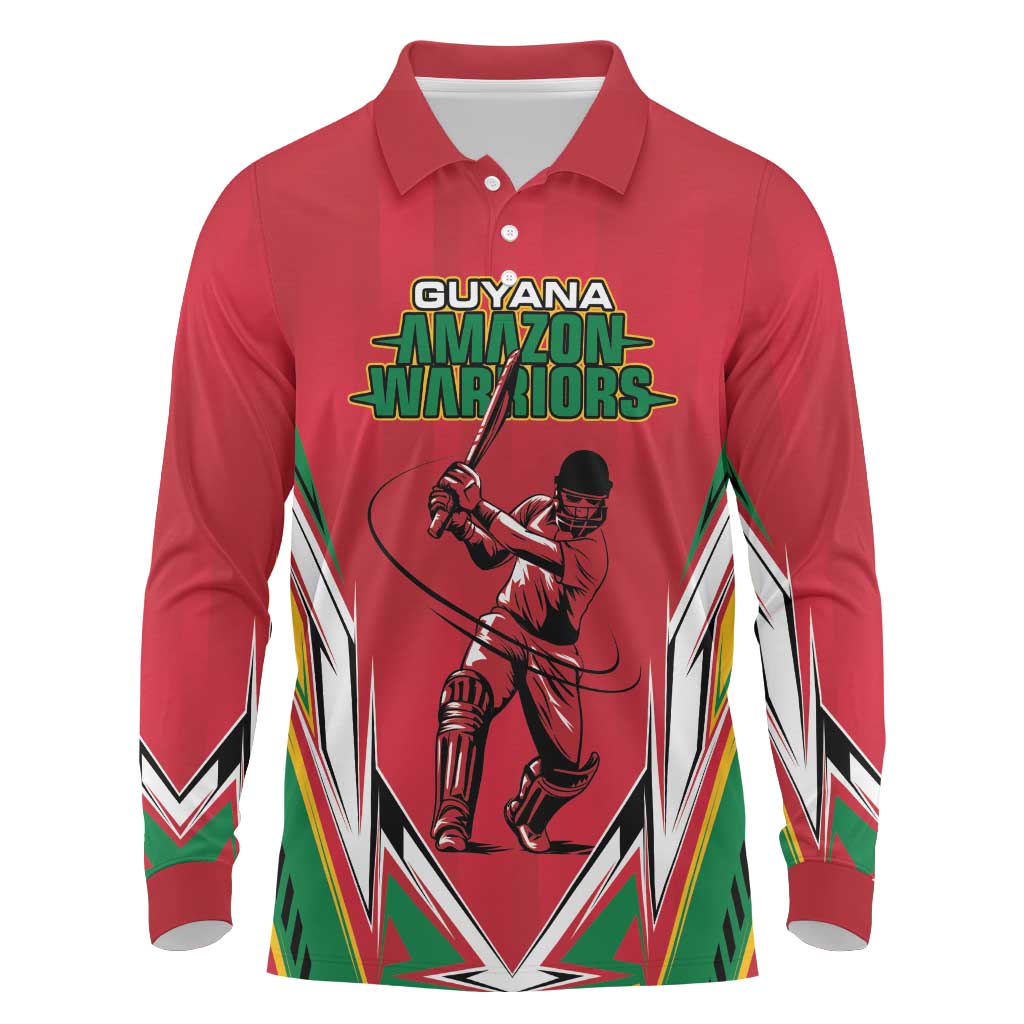 Custom Guyana Cricket Spirit Long Sleeve Polo Shirt Amazon Warriors Inspired - Wonder Print Shop
