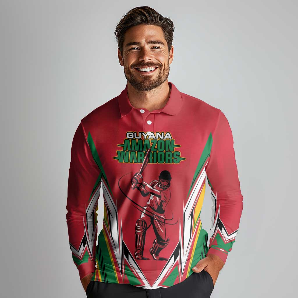 Custom Guyana Cricket Spirit Long Sleeve Polo Shirt Amazon Warriors Inspired - Wonder Print Shop