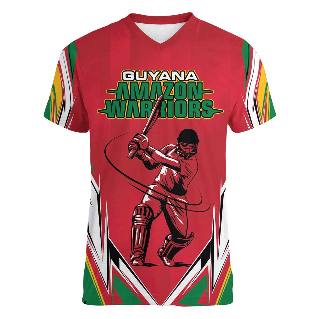 Custom Guyana Cricket Spirit Women V-Neck T-Shirt Amazon Warriors Inspired - Wonder Print Shop