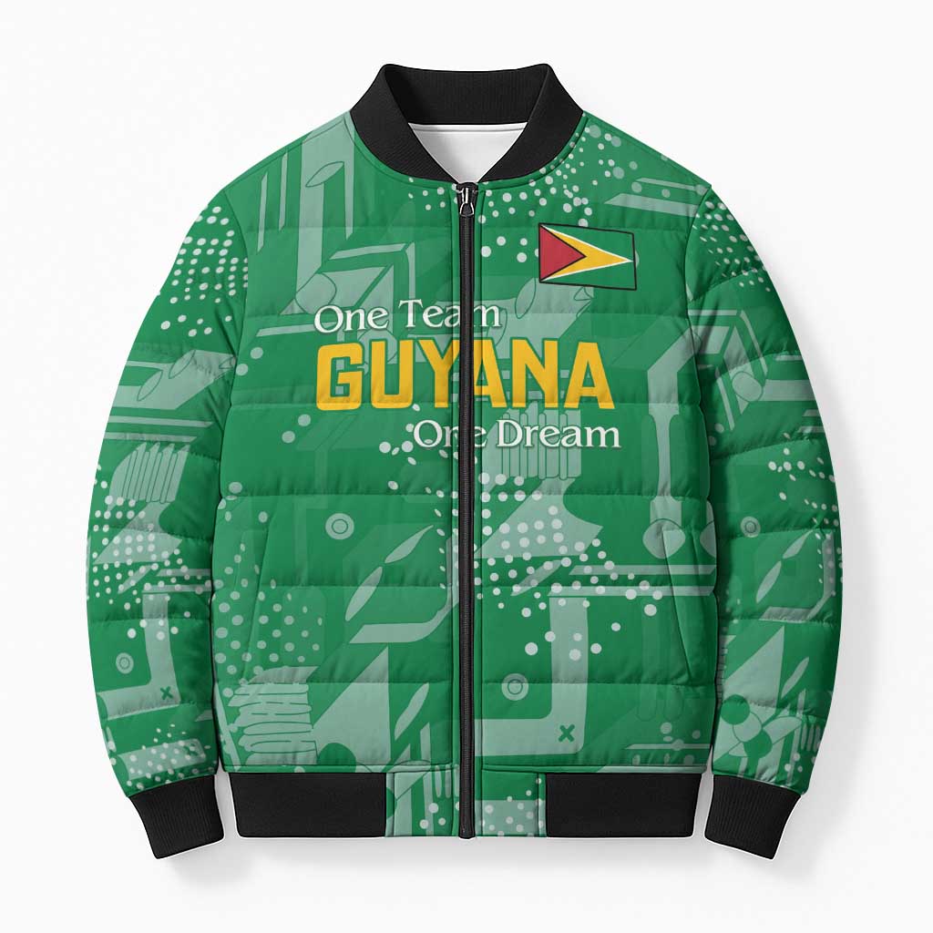Custom Guyana Football Bomber Puffer Jacket One Team One Game Green Version - Wonder Print Shop