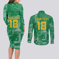 Custom Guyana Football Couples Matching Long Sleeve Bodycon Dress and Long Sleeve Button Shirt One Team One Game Green Version - Wonder Print Shop