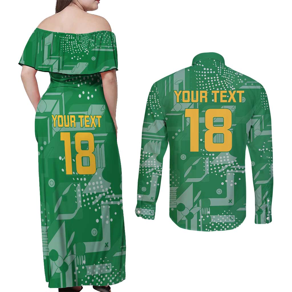 Custom Guyana Football Couples Matching Off Shoulder Maxi Dress and Long Sleeve Button Shirt One Team One Game Green Version - Wonder Print Shop