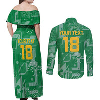Custom Guyana Football Couples Matching Off Shoulder Maxi Dress and Long Sleeve Button Shirt One Team One Game Green Version - Wonder Print Shop
