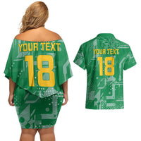 Custom Guyana Football Couples Matching Off Shoulder Short Dress and Hawaiian Shirt One Team One Game Green Version - Wonder Print Shop