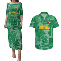 Custom Guyana Football Couples Matching Puletasi and Hawaiian Shirt One Team One Game Green Version - Wonder Print Shop