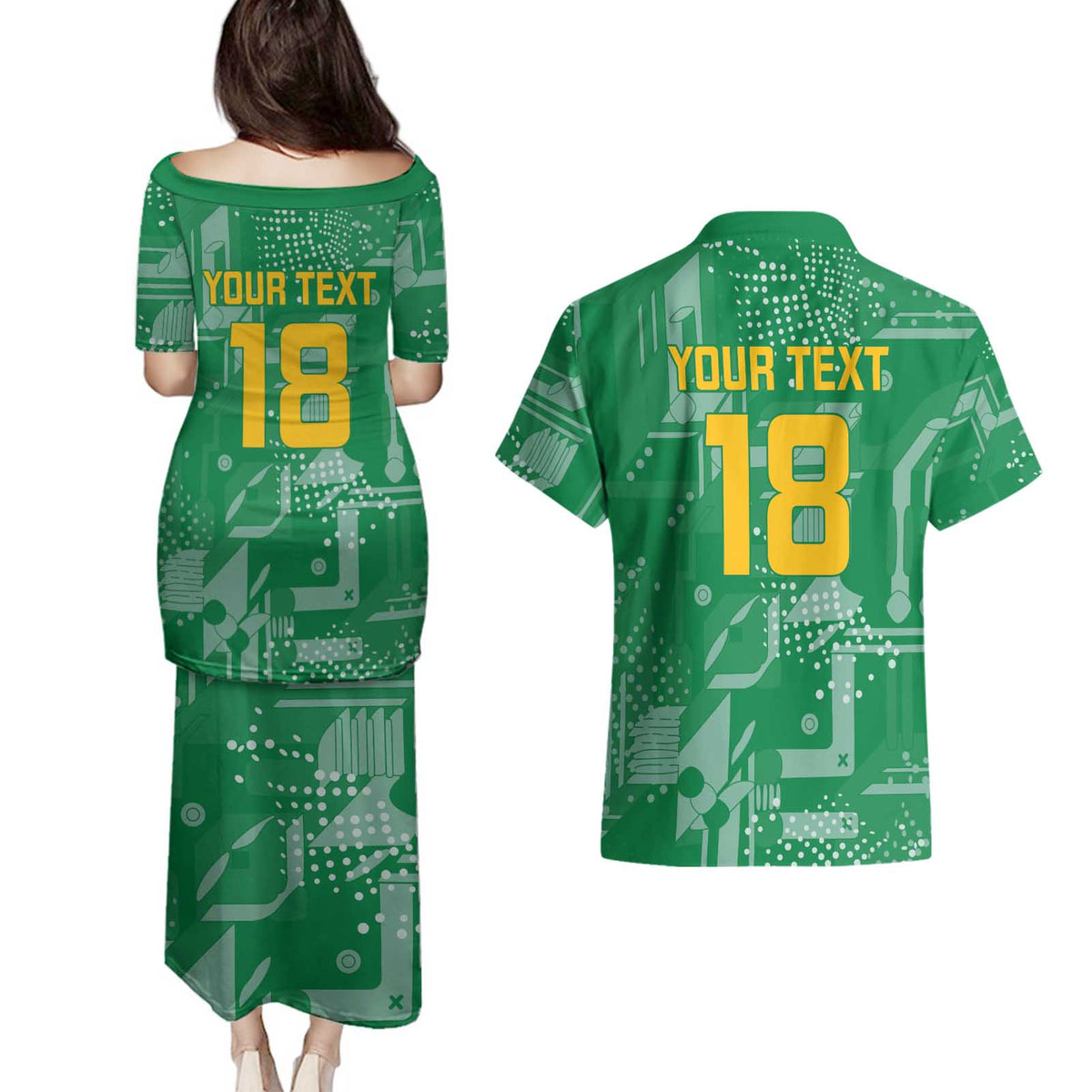 Custom Guyana Football Couples Matching Puletasi and Hawaiian Shirt One Team One Game Green Version - Wonder Print Shop